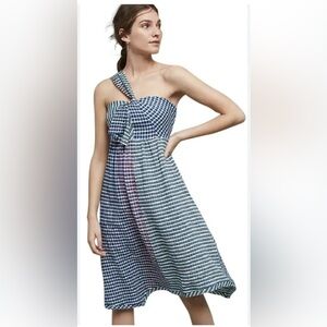 Maeve Anthropologie Waverly multicolor plaid one-shoulder midi dress 2P